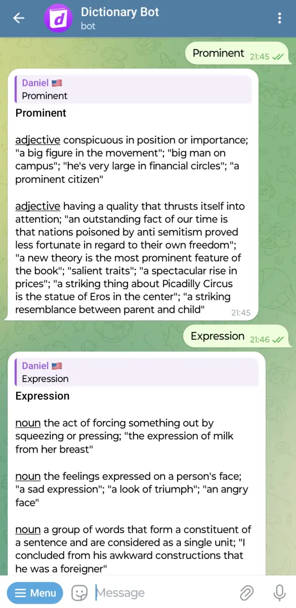 Dictionary Bot preview 1