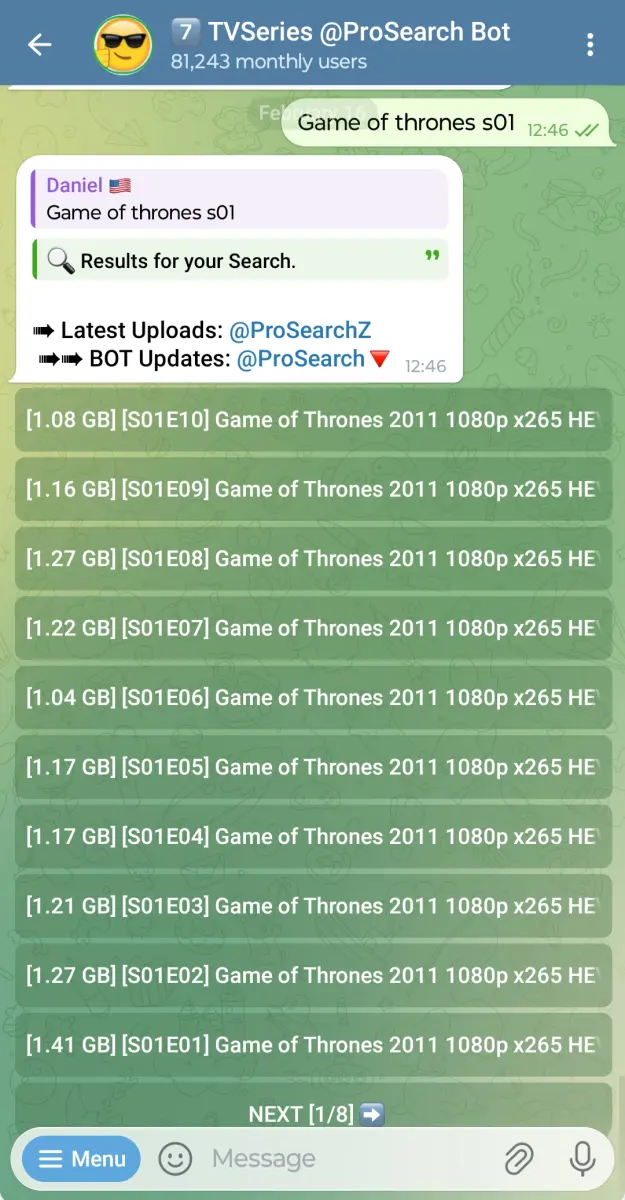 TVSeries @ProSearch Bot preview 1