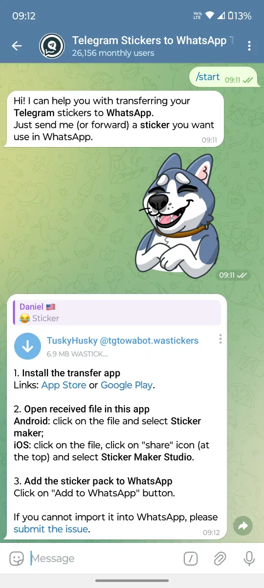 Telegram Stickers to WhatsApp Transfer preview 1