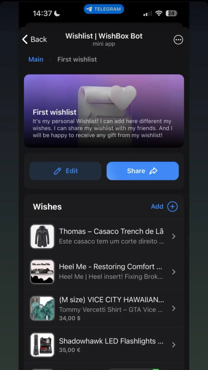 Wishlist bot | Wishapp preview 2